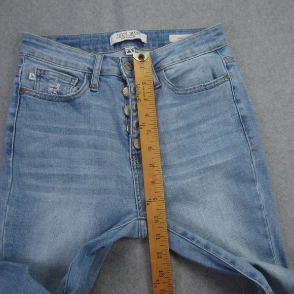Judy Blue Jeans Womens 3/26 Blue Light Wash Skinny Fit Button Fly Raw Hem L - Picture 9 of 13
